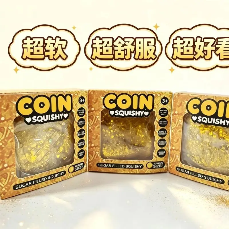 Coin Squishy Simulation Dollar Gold Glitter Powder Sugar Filled Slow Rising Stress Relief Squeeze Decompression Toy For Adult SS