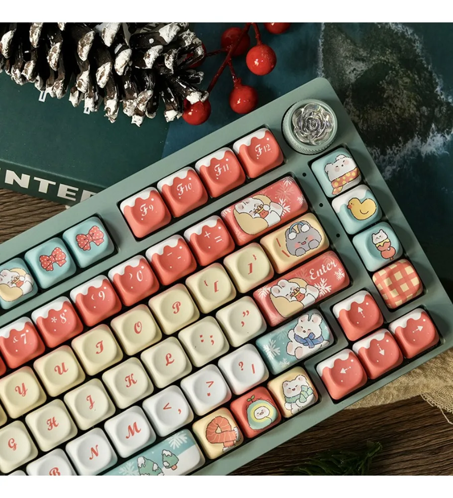 New Year's Ice and Snow Christmas Personality Theme Five-sided Sublimation PBT Mechanical Keyboard Keycap Gift usb