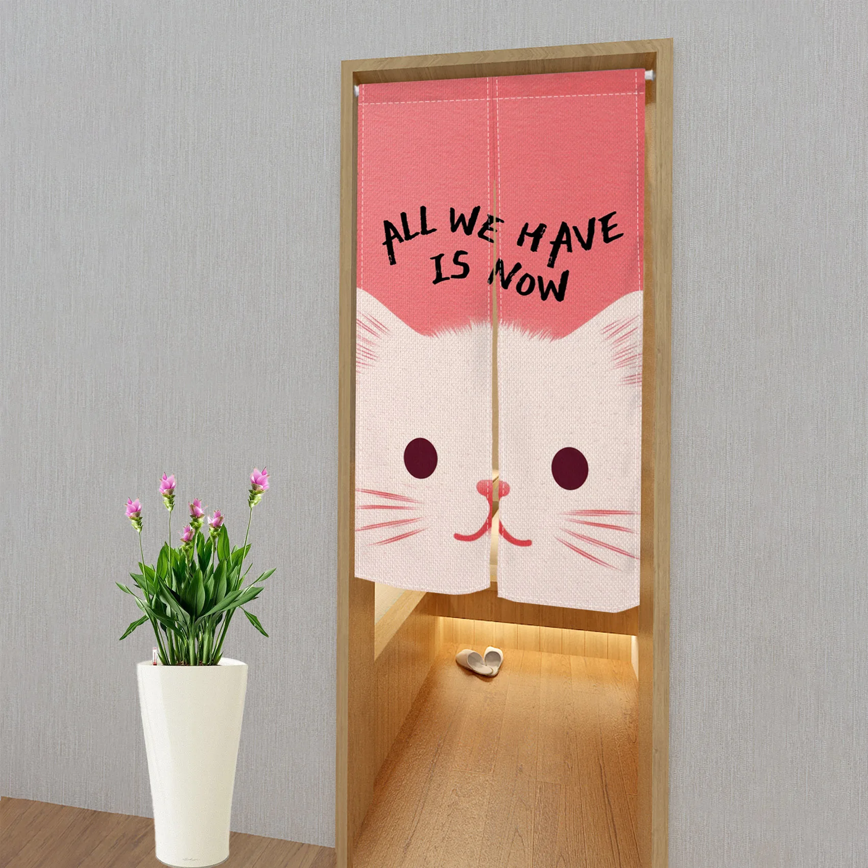 Cute Cat Door Curtain Baby Kids Bedroom Kitchen Cafe Restaurant Hotel Doorway Hanging Half-split Curtain Durable Opaque Washable