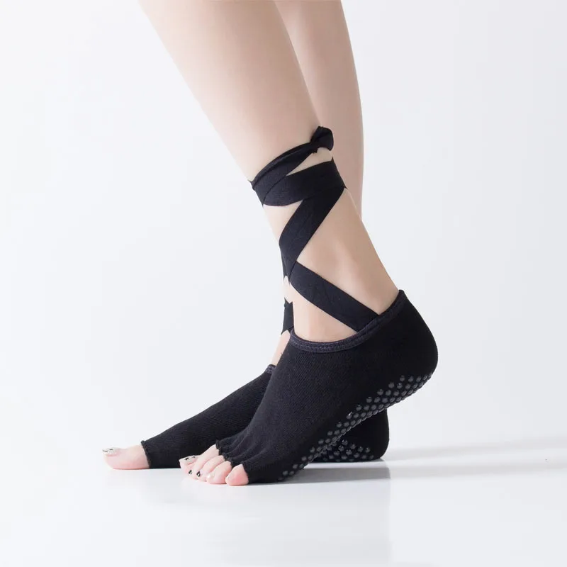 Five Toe Yoga Socks Women Non-Slip Cross Bandage Ballet Dance Backless Sock Fitness Pilates Sport Ladies Socks Gym Slippers