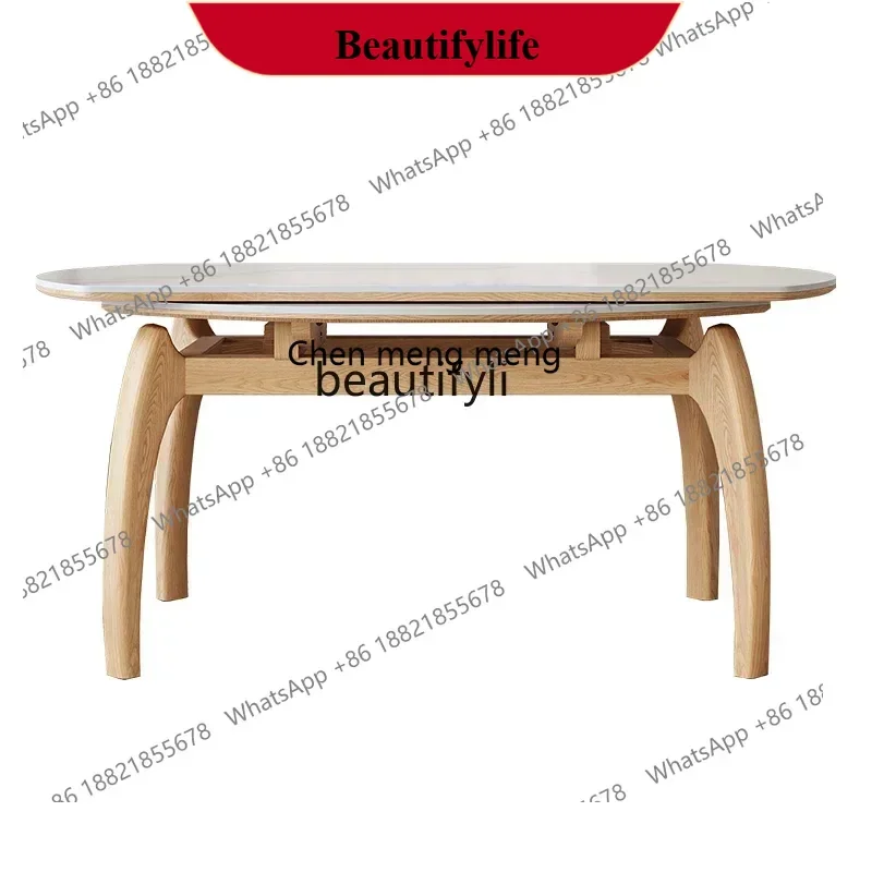 z183 Y Foldable round stretch solid wood rock slab dining table and chair log style high-end dual-purpose table