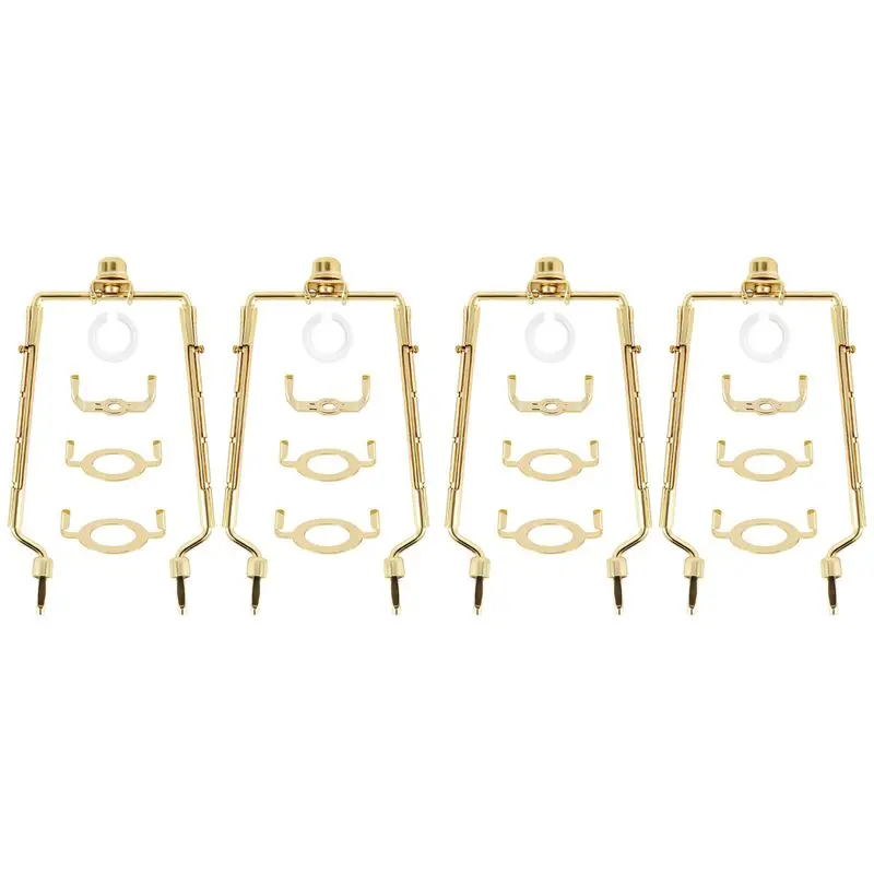 4Pcs 7Inch Lamp Shade Harp Holder Adjustable Lamp Harp Kit E14,E26,E27 Light Base Adapter Gold Horn Frame