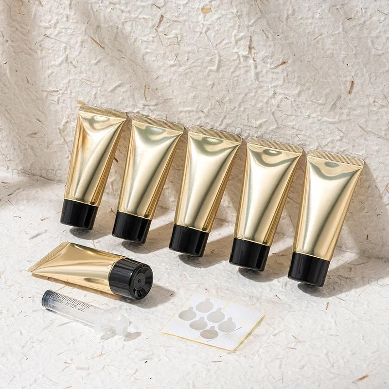 

6Pcs 30ml Refillable Empty Squeeze Soft Tubes for Lotion Cream Aluminum Plastic Golden Silvery Black Lid Bottles Containers