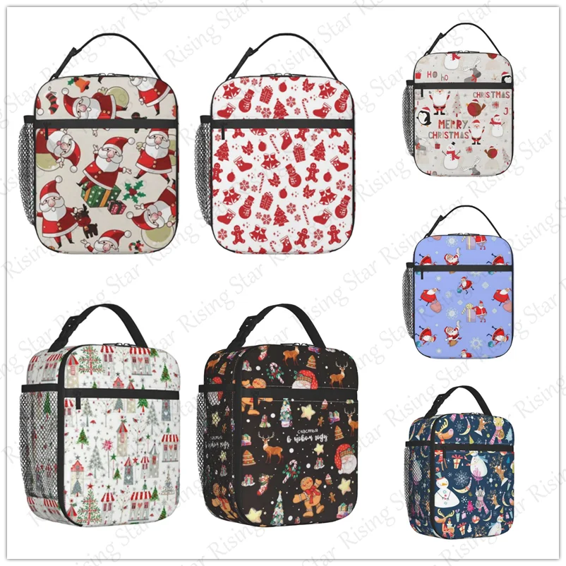 

Lunch Bag insulated bag waterproof Bento Bag Outdoor Travel Ice Pack, Picnic Bags Travel Cartoon Christmas snowflakes elk