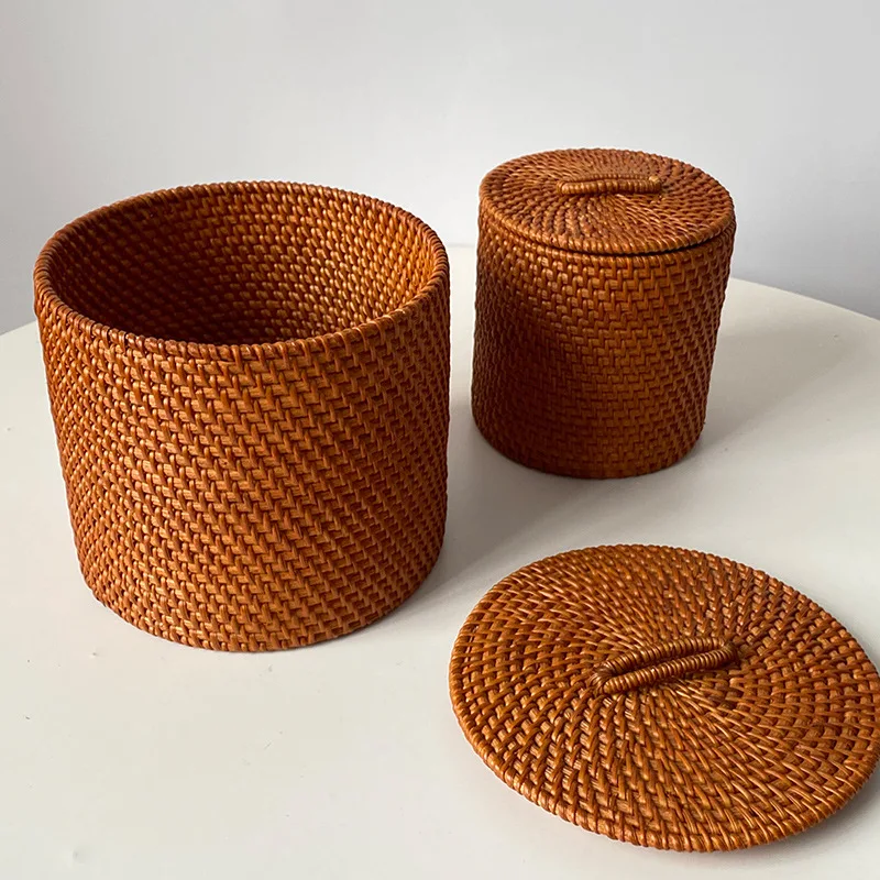 Wholesale Vietnamese rattan woven handmade storage box coffee table round aromatherapy sundries office home desktop storage bask