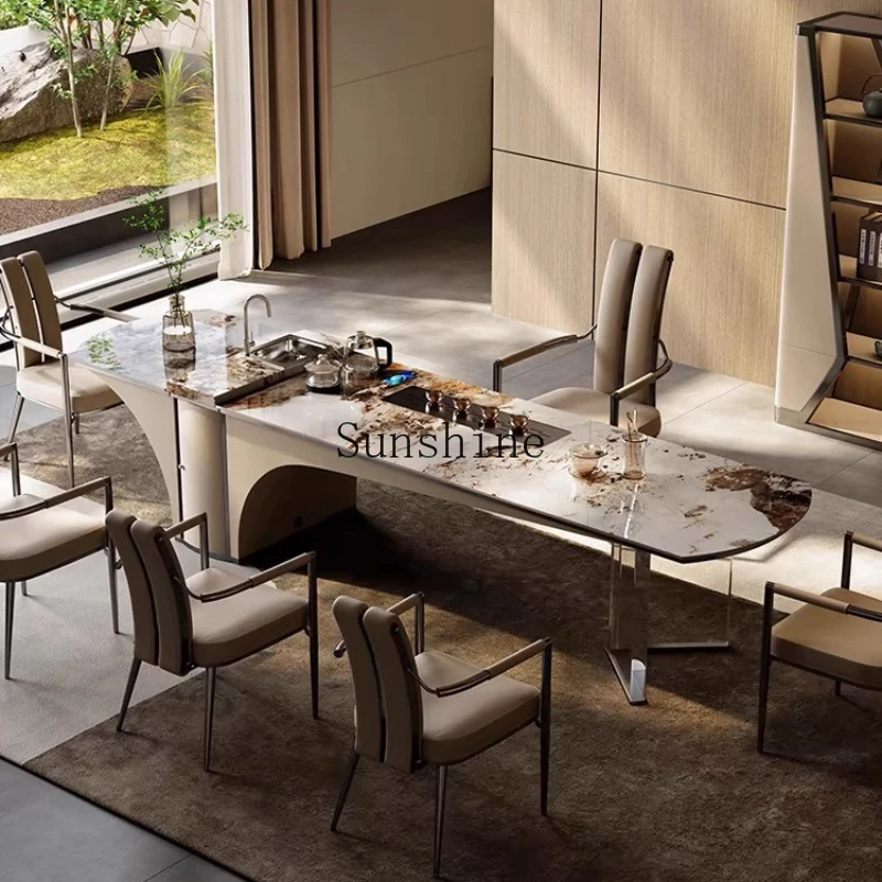 

Italian minimalist rock slab island dining table modern simple light luxury high-end acrylic suspension combination