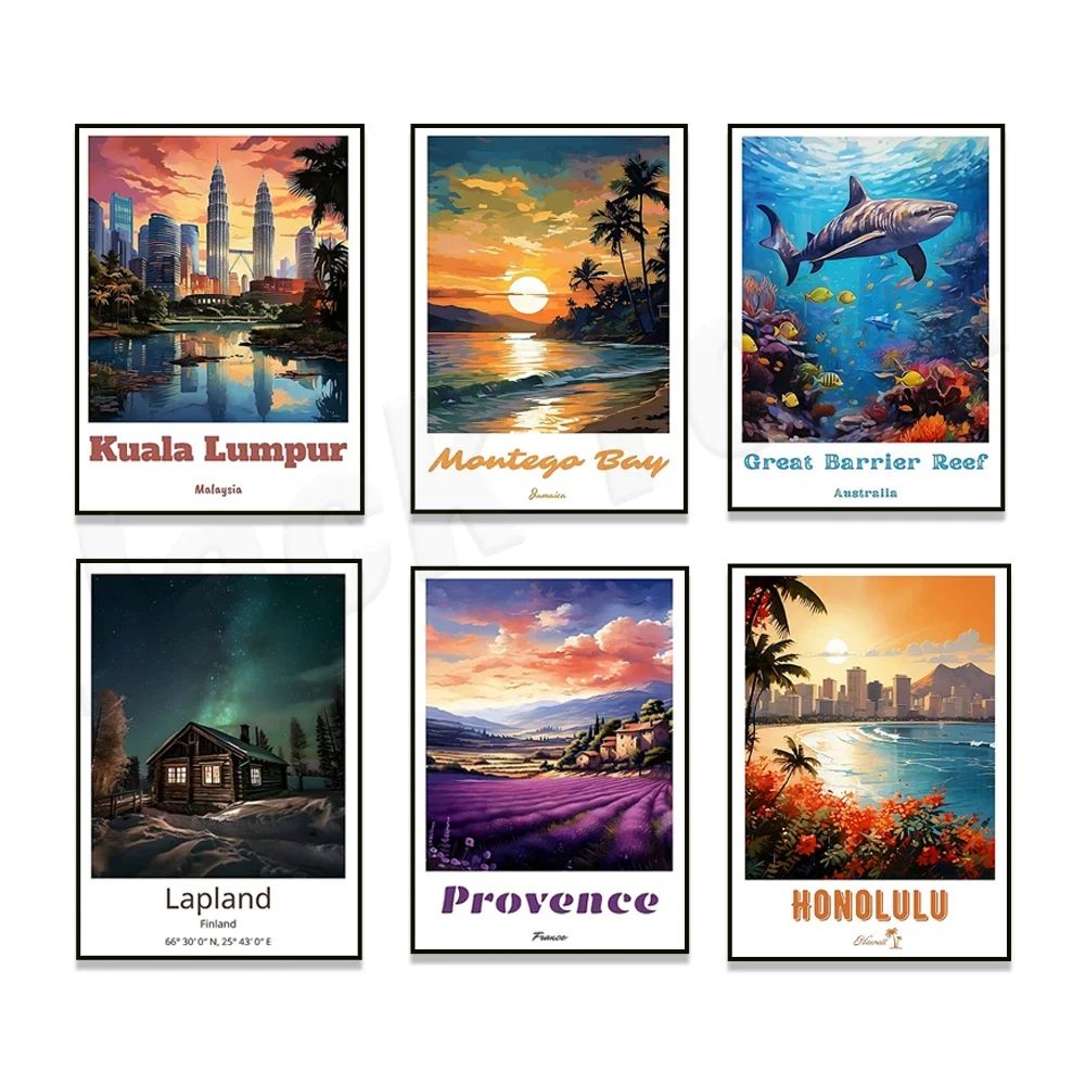 Kuala Lumpur, Gran Canaria, Lapland, South Korea, Hawaii, Colorado, Seattle, Crete, Montego Bay, Jamaica, Provence travel poster