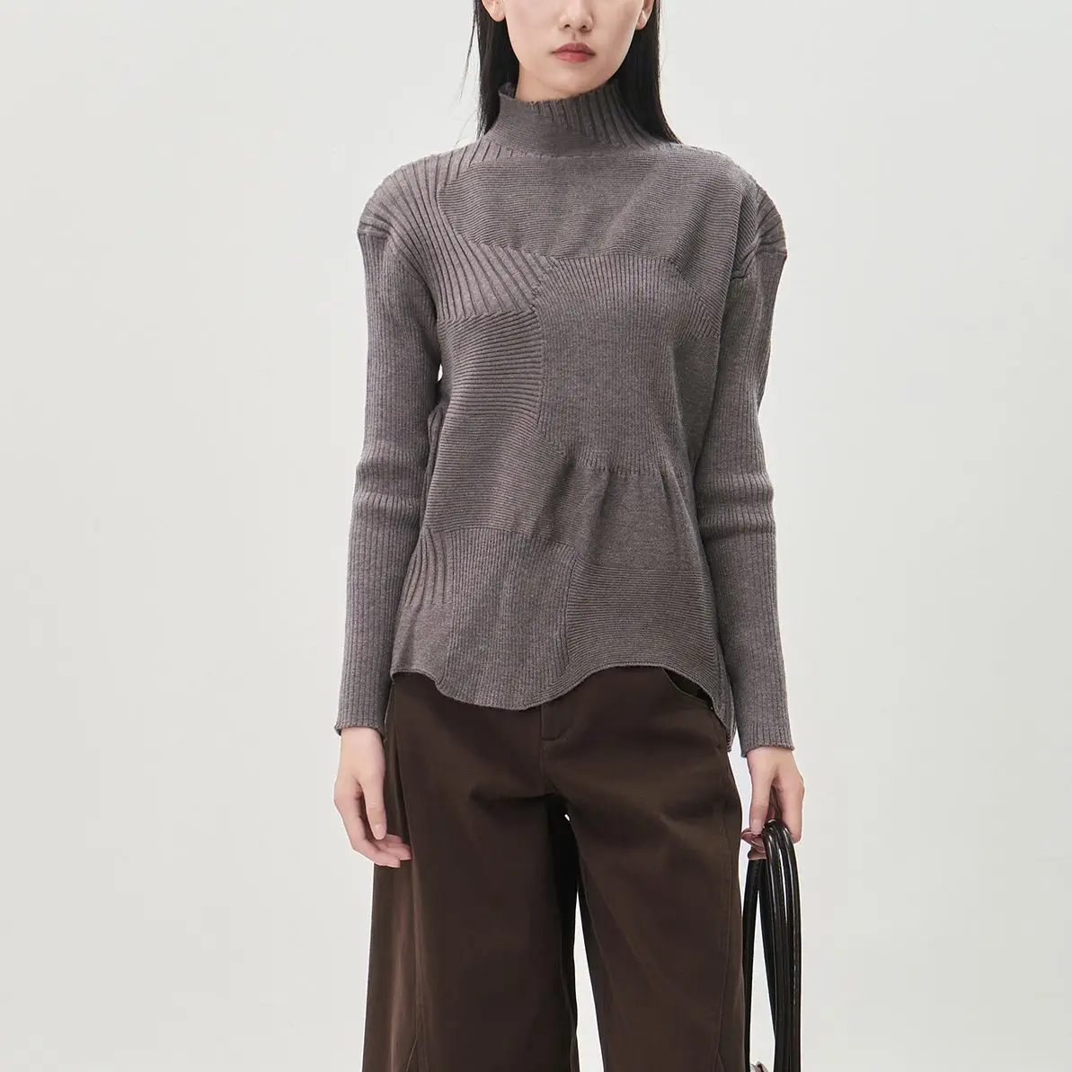 

Women Sweater 2025 Autumn/Winter New Half High Collar Bottom Coat with Irregular Wrinkle Knitted Female Top