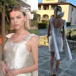 Vestido de noche personalizado con cuentas de satén, fiesta de cóctel, corte en A, cuello cuadrado, vestido para ocasión a medida, vestidos cortos