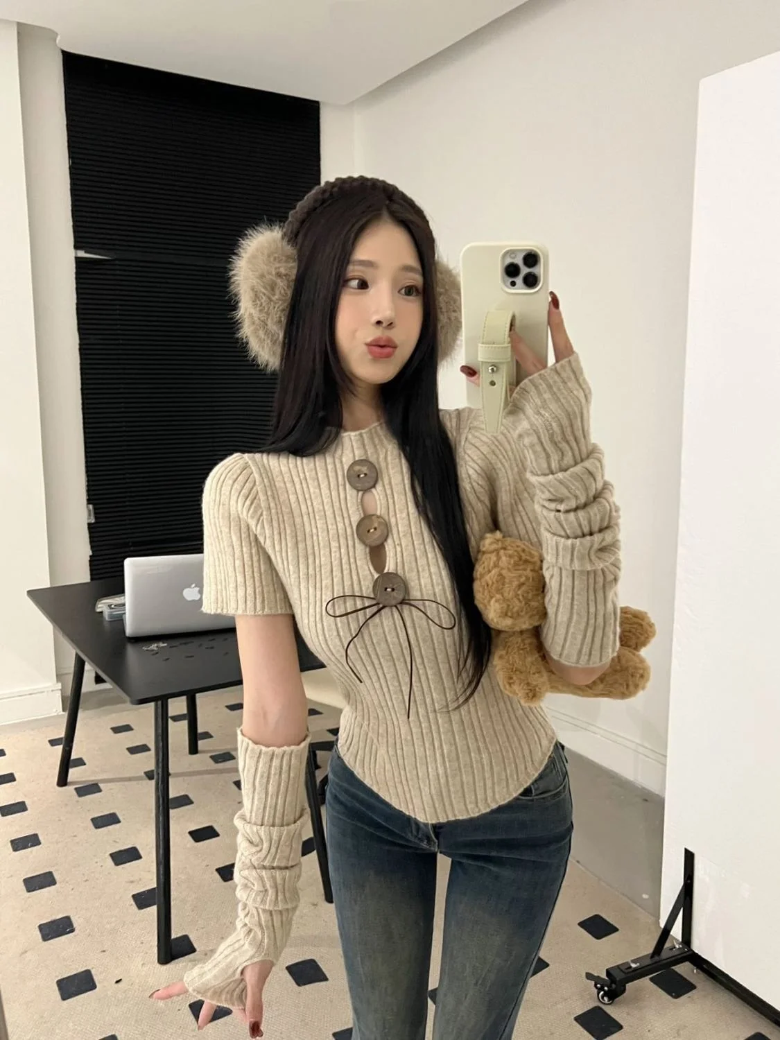 

Вязаный свитер со съемными рукавами, женский корейский женский джемпер, летний ажурный ажурный свитер с бабочкой и U-образным вырезом, укороченный без рукавов, художественный пикник