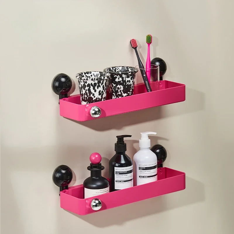 Suction cup rack No punching toilet Wash basin Bathroom corner black powder wall storage rack Kitchen high sense