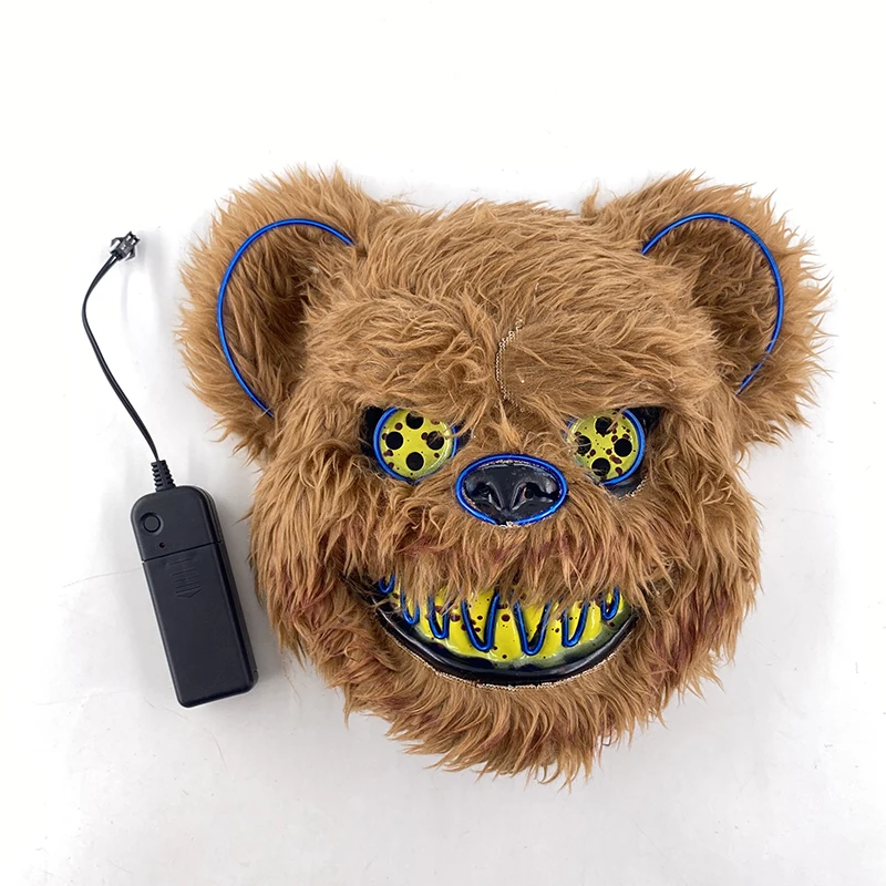 Cosplay LED Glowing Face Mask Halloween Horror Plush Mask Bloody Bear Mask Decorative Festival Mask Bloody Bear Headgear