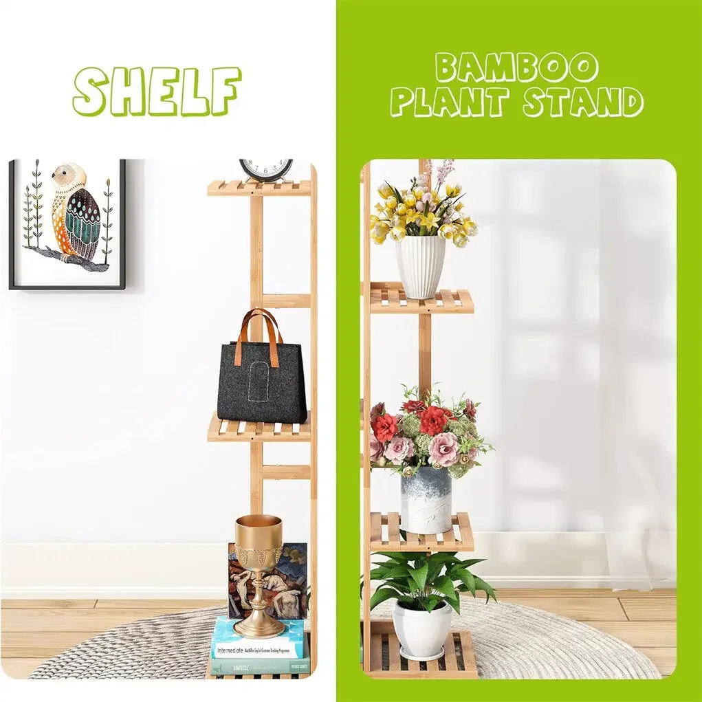 5 Tiers Bamboo Plant Stand Tall  Flower Stand Storage Display Rack for Indoor Outdoor