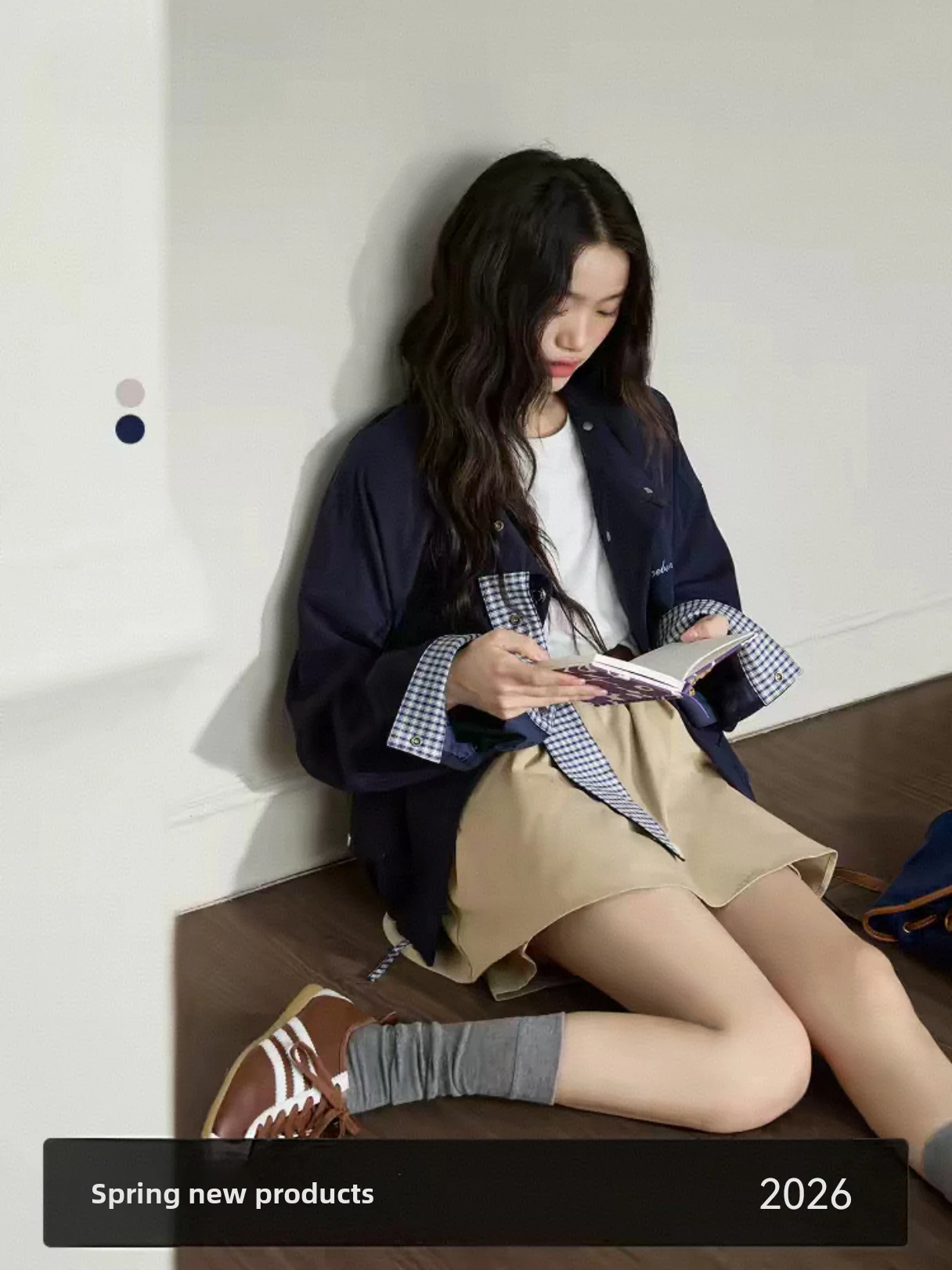 

Blue Plaid Stand Collar Casual ort Coat 2026 Spring New Women's Long Sve Top Khaki Color Autumn Ladies Faion Outerwear