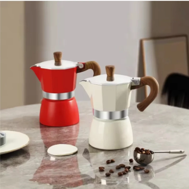 

Vintage Wooden Handle Espresso Maker 150ml Moka Pot Classic Italian Cafe Tools Kitchen Home Coffee Maker Cafe Accessories