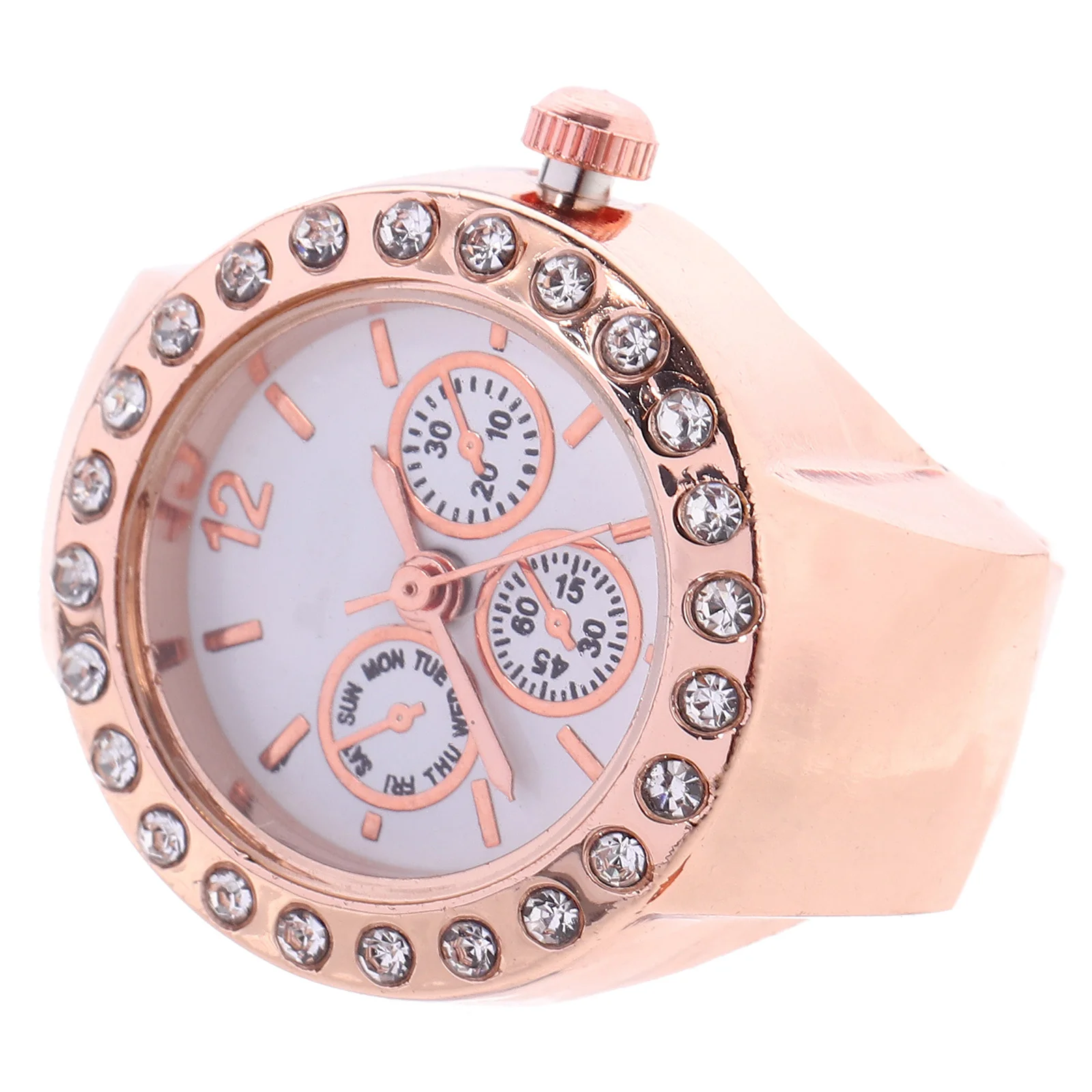 

Three-Eye Ring Watch Alloy Glass Quartz Movement Finger Watch For Casual Party Dating Gift Round Elastic Fashion Jewelry