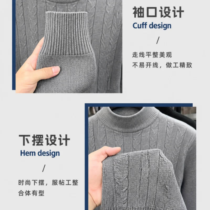Neuer Herren-Jacquard-Pullover für den Herbst, Hochwertiger Strickpullover mit halbhohem Kragen und Stickerei, Modische Herrenbekleidung – Detail 3