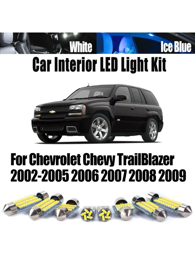 14 pièces Canbus LED carte intérieure dôme porte coffre plaque d'immatriculation Kit d'éclairage pour Chevrolet Chevy TrailBlazer 2002-2009 accessoires de voiture