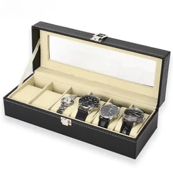 Hot Sale PU Leather Display Storage Collection Organizer Watch Box For Men Watch Display Case With Glass Top Watch storage box