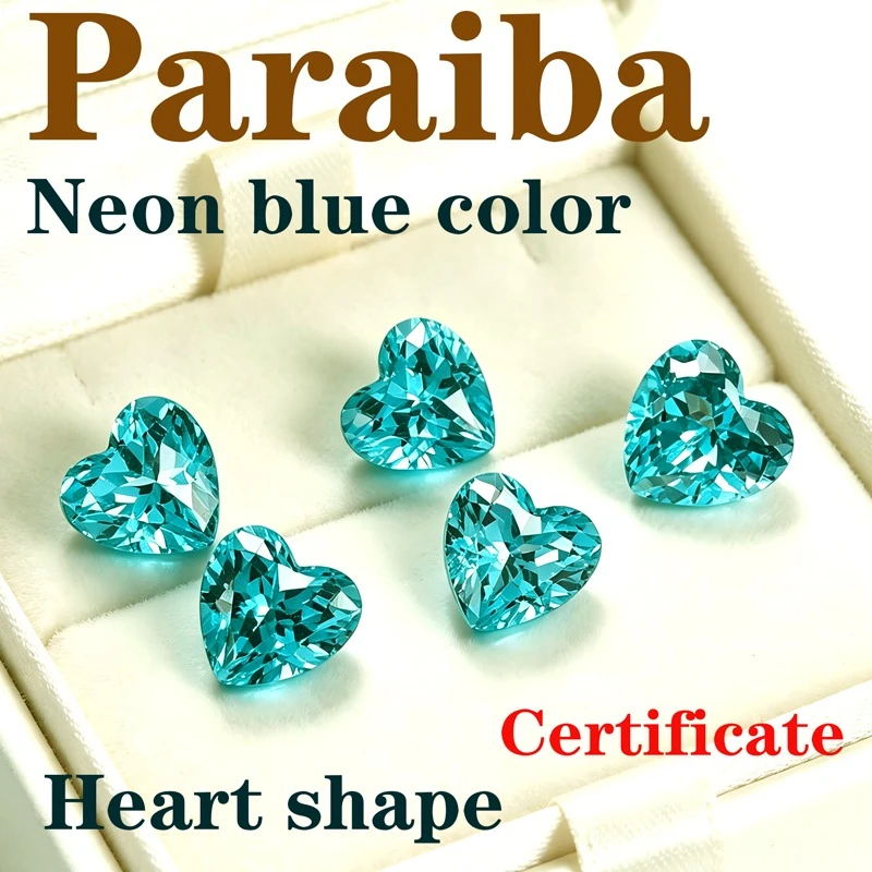 

Paraiba Heart Shape Artificial Gemstone Neon Blue Color Available Certificate Multiple Shapes Selectable