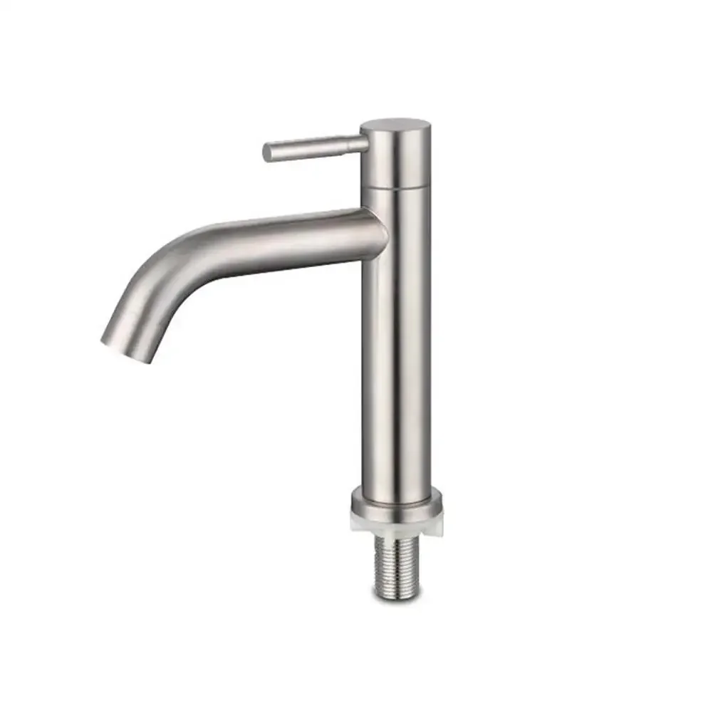 Brand New Hotel Basin Faucet Faucet Anticorrosion Antirust Black Faucet Silver Single Cold Sink 304 Stainless Steel
