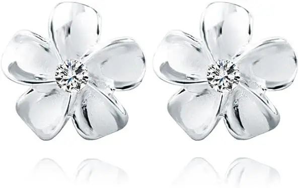 

Solid 925 Sterling Silver Plumeria Flower Earrings Studs for Women Teens CZ Flower Stud Earrings