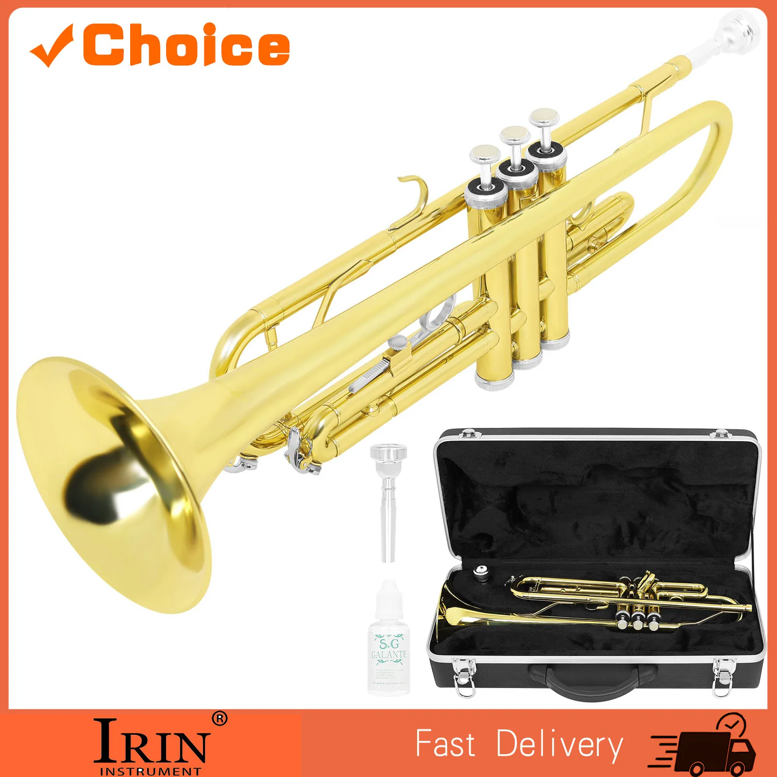 Astonvilla Bb-Trompete Standard Performance Messingtrompete Gold Professionelles Blechblasinstrument mit ABS-Leichtgewichtkoffer und Mundstück