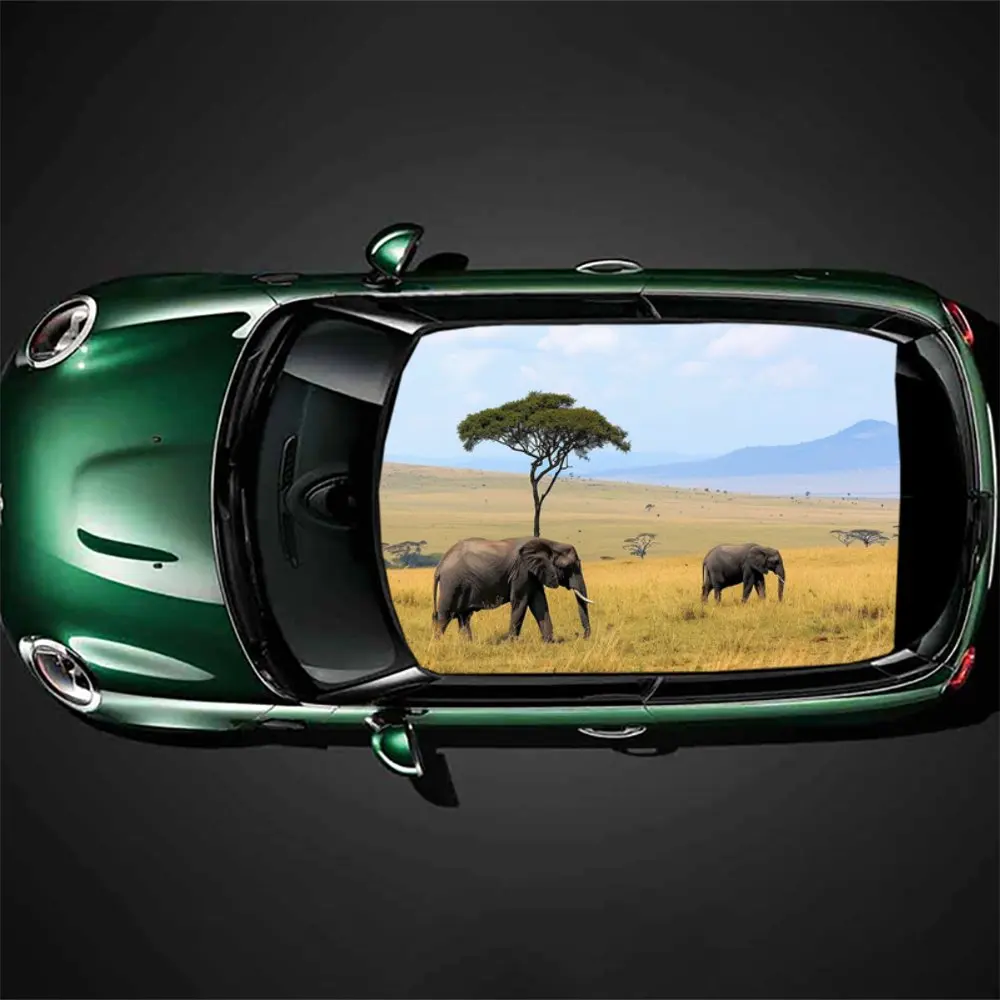 Wild Animal African Elephant Car Roof Sticker Wrap Racing SUV Auto Accessories Packaging PVC Car Hood Graphic Decal Decoration