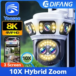 DIFANG 8K WiFi IP Camera Outdoor Three Screen CCTV Security Protection 10X Zoom PTZ Ai Tracking Video Surveillance Yoosee