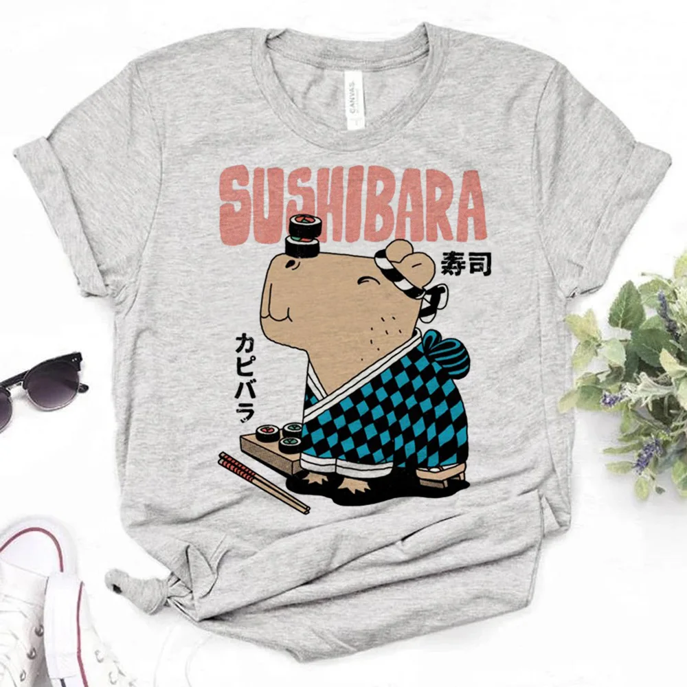 

Capybara tshirt women designer anime summer top female manga harajuku comic clothes