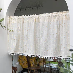 Simple Korean Shading Short Curtains Road Pocket Shade Curtain Floral Tassel for Kitchen Bedroom Living Room Bay Window Cabinet