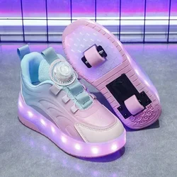 Ragazzi ragazze bambini USB ricaricabile luminoso Casual Sneakers LED Light Wheel Outdoor Parkour Roller Skates Sport