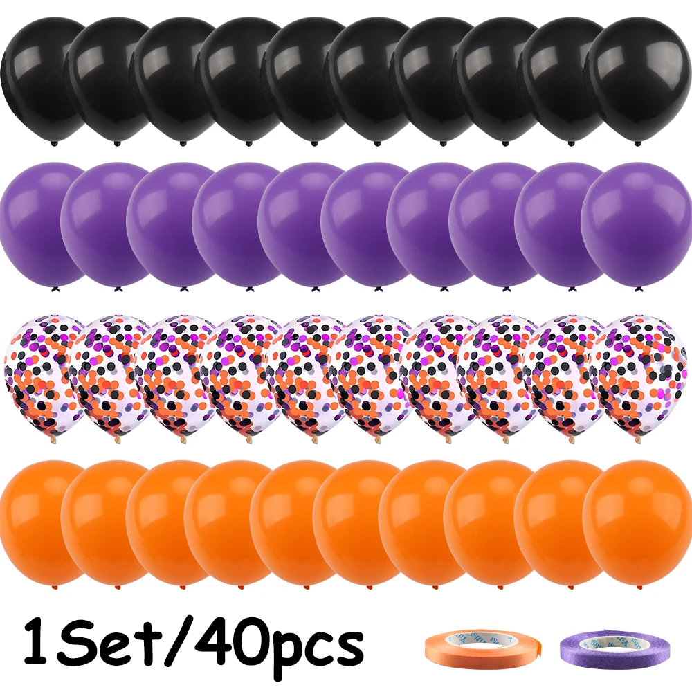 

40pcs Halloween Decoration Balloons Set Orange and Black Confetti Balloon Scene Arrangement Arch Balloon Set Baby Shower Globos
