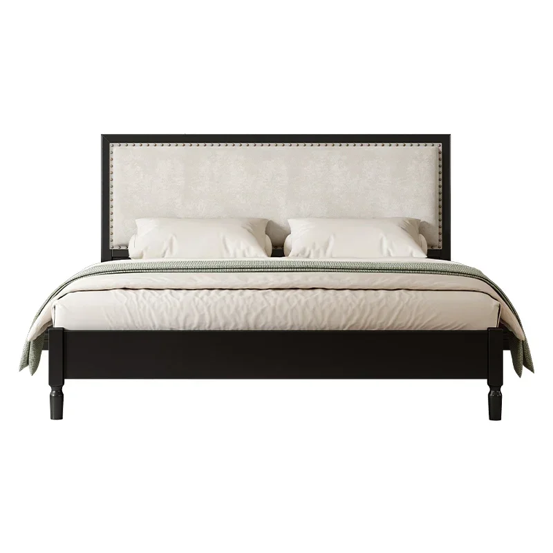 

American retro solid wood bed modern simple master bedroom 1.5m 1.8m black soft bag