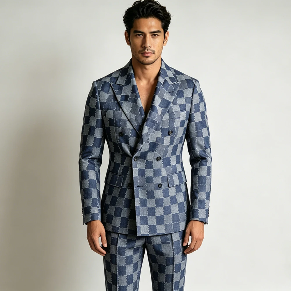 

New Arrival Designer Men's Suits High Quality Double Breasted Slim Fit Denim Blazer Customzied 2 Piece Jakcet Pants Party Sets