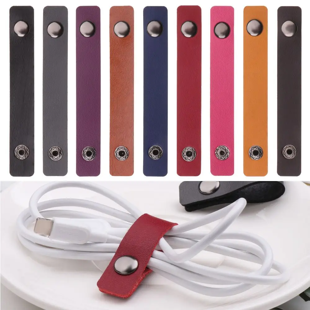 5pcs 9 Colors Management Holder Cord Organizer Earphone Wrap Winder Wire Ties Tie Wraps Keeper Leather Cable Straps