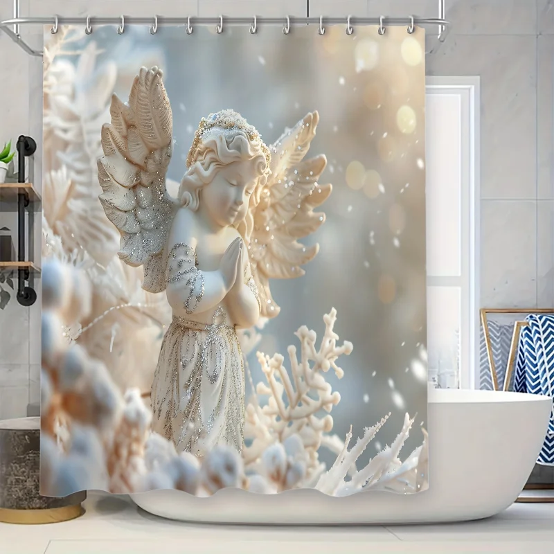 Sparkling Angel waterproof shower curtain set with 12 hooks-fashionable bathroom decor, machine washable polyester, 179.83cmx7