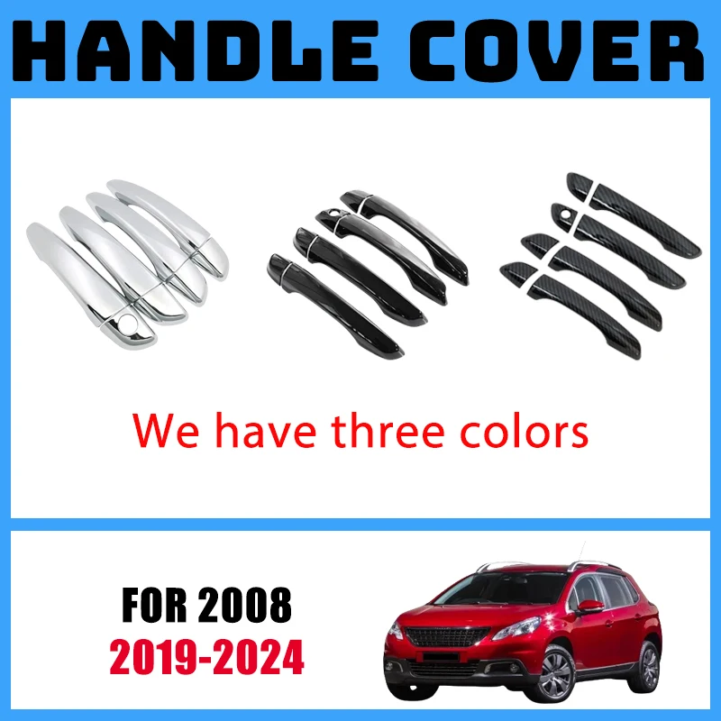 

Black Carbon Fiber Car Door Handle Cover Trim Sticker For Peugeot 2008 S 2019 2020 2021 2022 2023 2024 ABS Styling Accessories