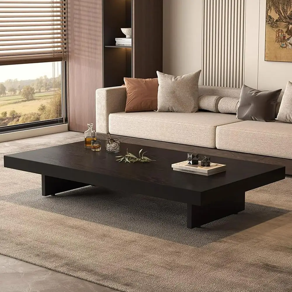

Adjustable Footrest Solid Wood Large Square Coffee Table, 66.9x31.5x17.7 for Living Room