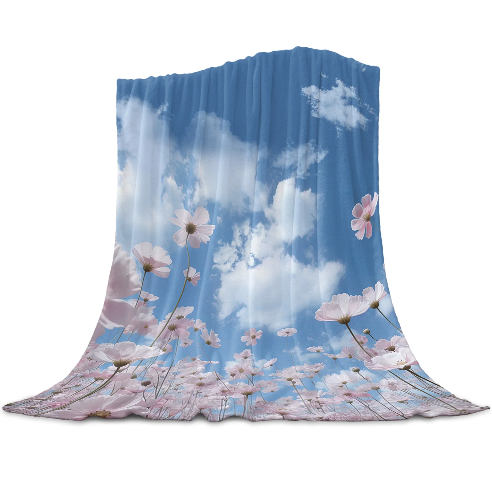 Blue Sky Clouds Flowers Throws Blankets for Sofa Bed Winter Soft Plush Warm Sofa Throw Blanket Holiday Gifts