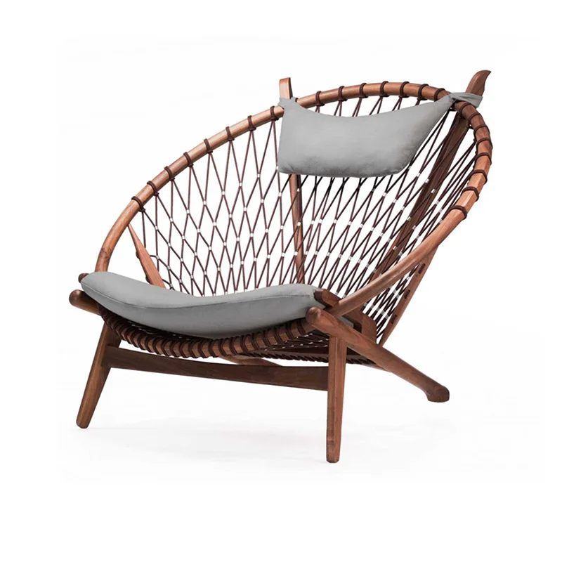 Nordic lazy sofa chair solid wood homestay woven leisure recliner single home designer furniture simple