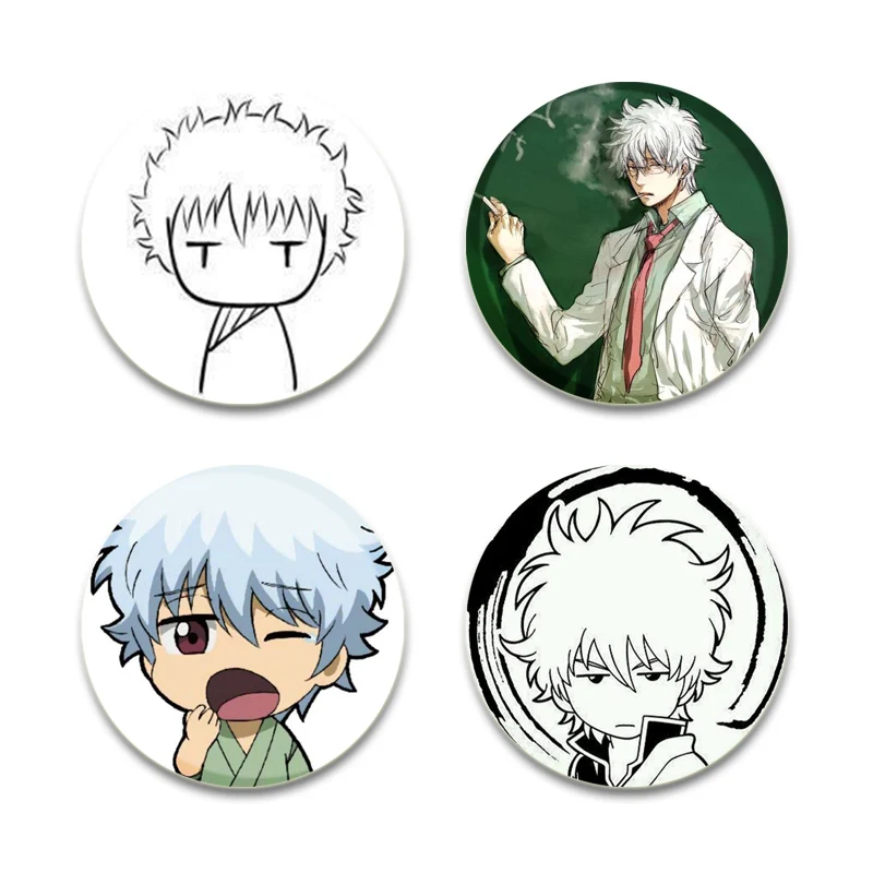 Gintama HD Print Anime Badge Sakata Gintoki Kagura Cartoon Brooches for Backpack Clothes Accessory Round Handmade Pins Gifts