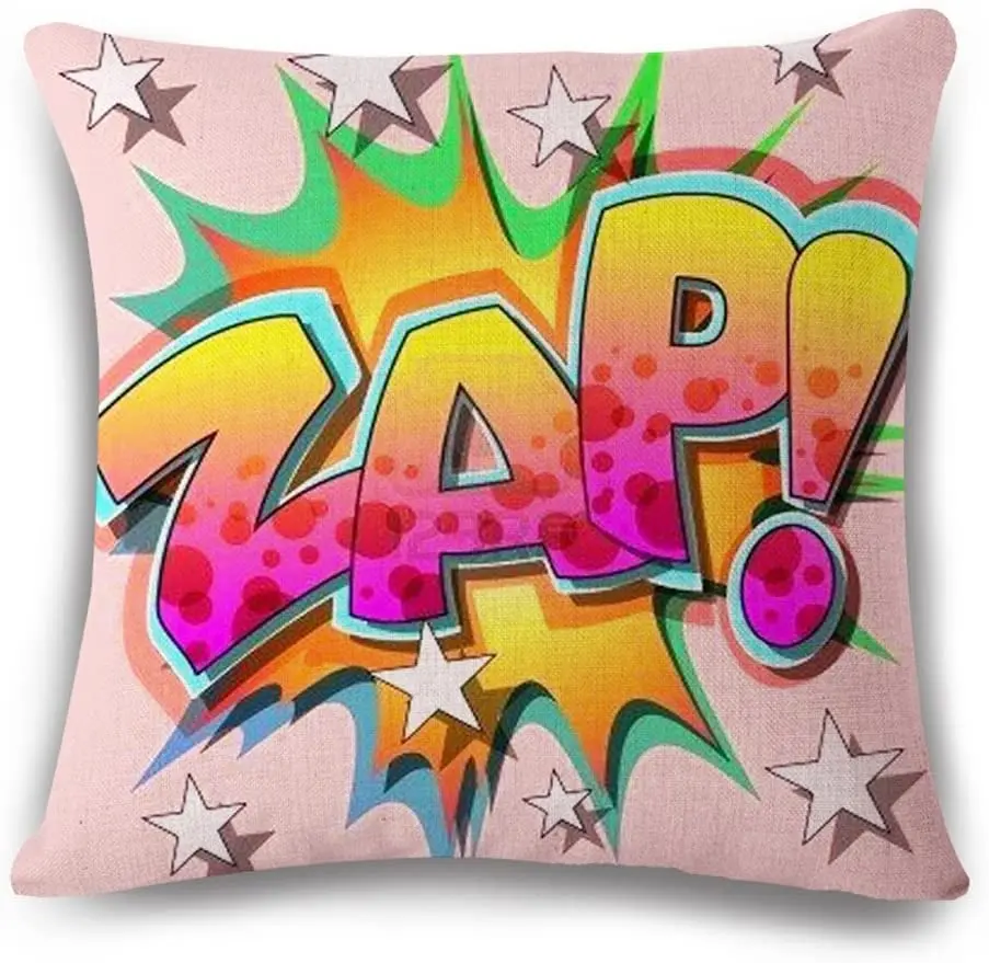 Super Hero Throw Pillow Case Colorful Letter Cushion Cover Comic Book Exclamation Throw Pillow Cover Boy Room Decor Aesthetics