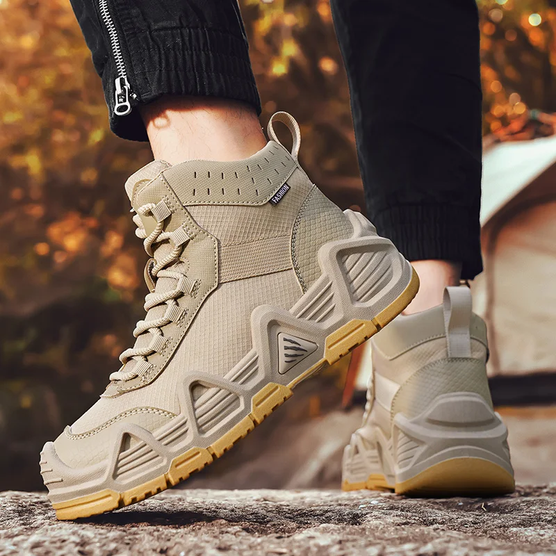 Men Outdoor Hiking Shoes Tactical Boots with Straps for Combat Training Waterproof Straps Breathable Multifunctional Motorcycle