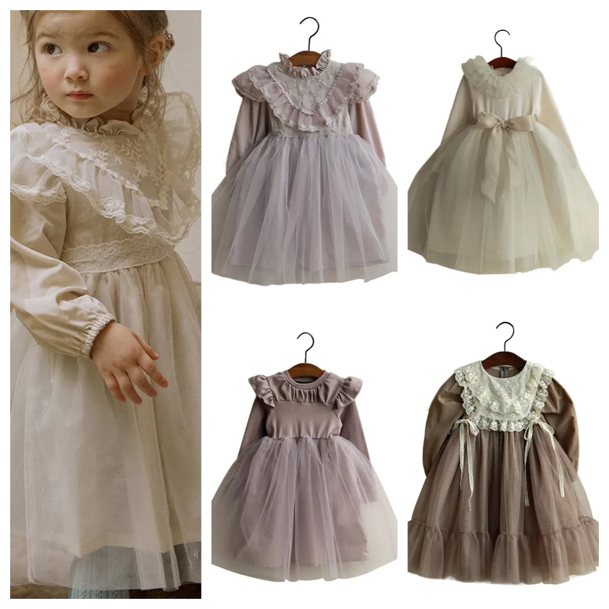 Robe de princesse en maille épissée pour enfants, vêtements pour tout-petits, mignon, épaissi, bébé fille