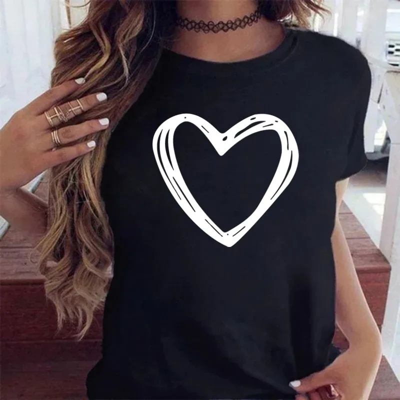 

Classic Women's T-shirt Black and White Printed Casual Short-sleeve Top, Simple Summer T-shirt Tops