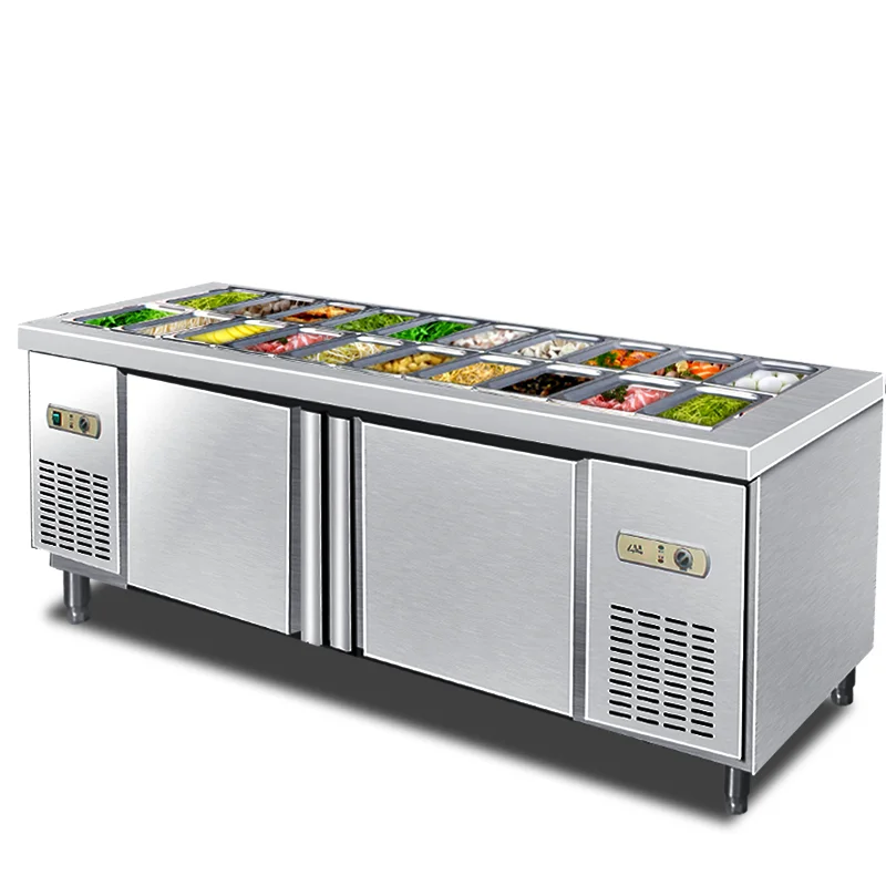 Commercial Pizza Salad Fruit Display  Top Preparation Counter Cold Salad Bar Chiller Refrigerator Freezer for Restaurant