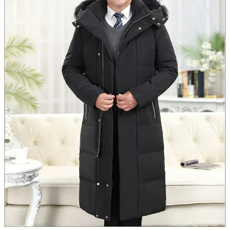 Brand Winter Down Jacket Men's Business Long Thick White Duck Down Warm Coat Men Fashion Snow Cold-proof Detachable Hooded Parka