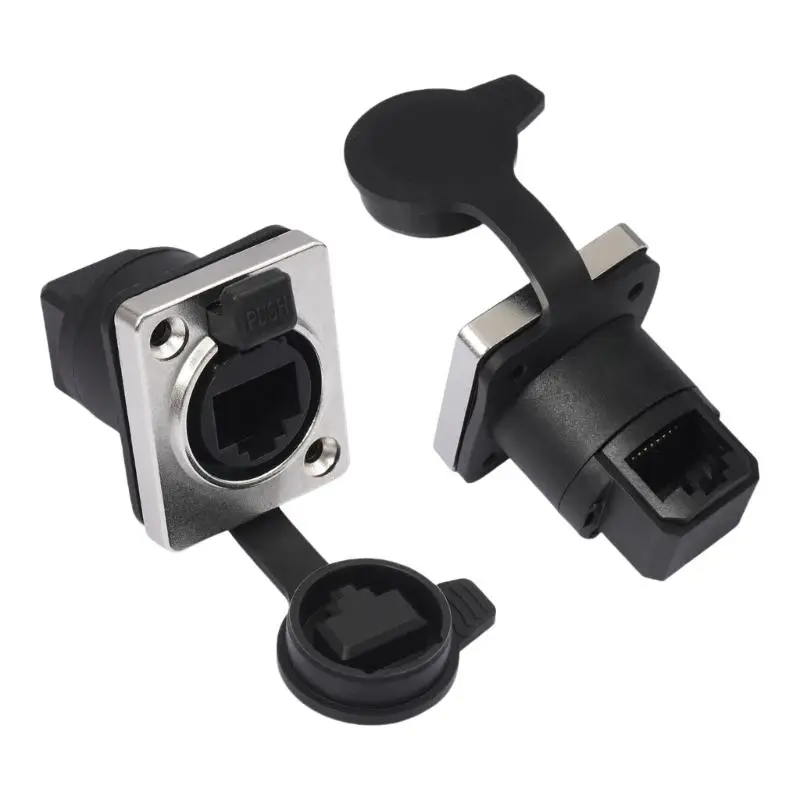 652F Front Panel RJ45 Coupler Module With Locking Mechanism 180/90 Degree Angled Connection Compatible Cat6/Cat5e Standards