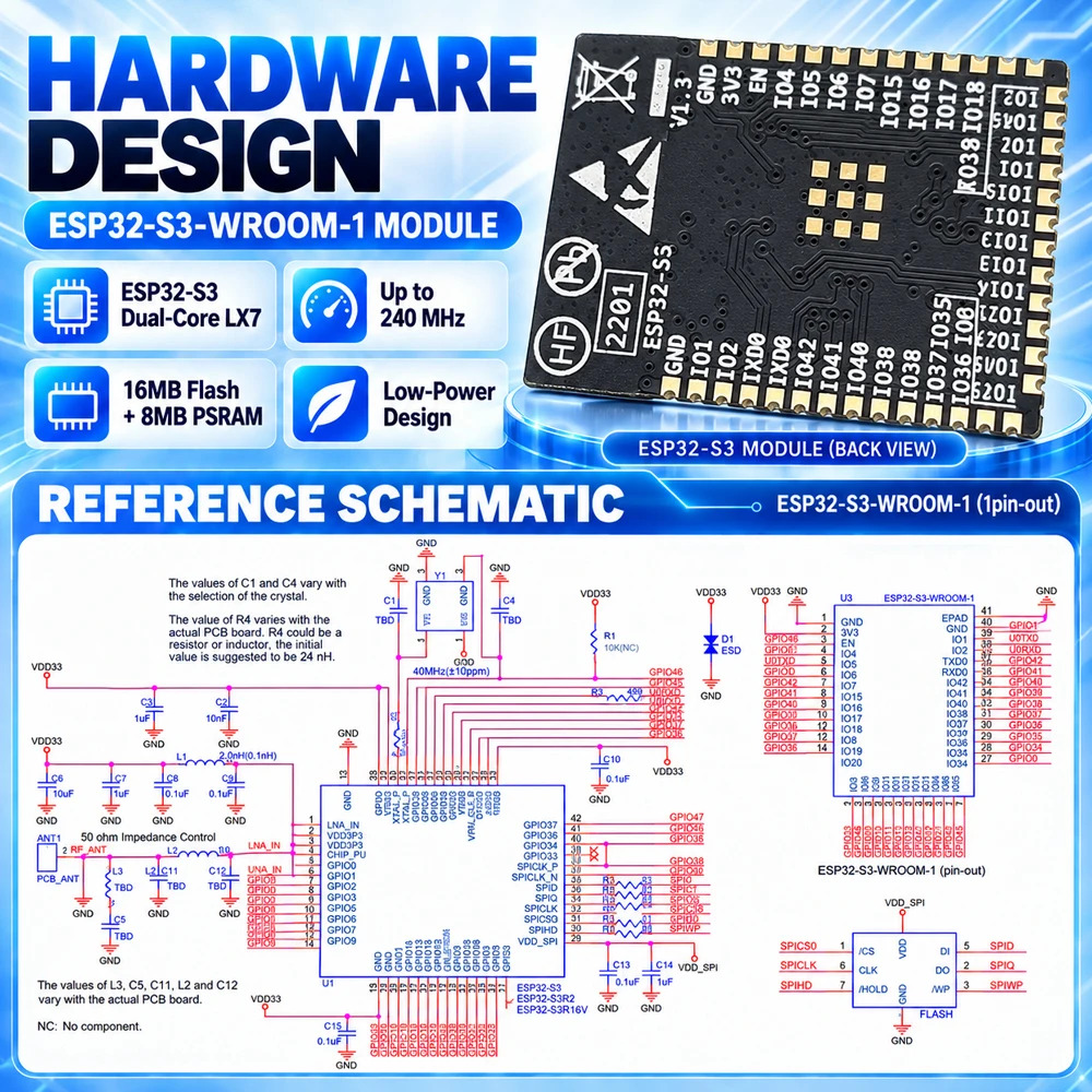 ESP32S3 N16R8 2,4G WLAN BT Modul 32-Bit Dual-Core Stromsparend 8MB PSRAM 16MB Flash ESP32-S3-1 – Detail 4